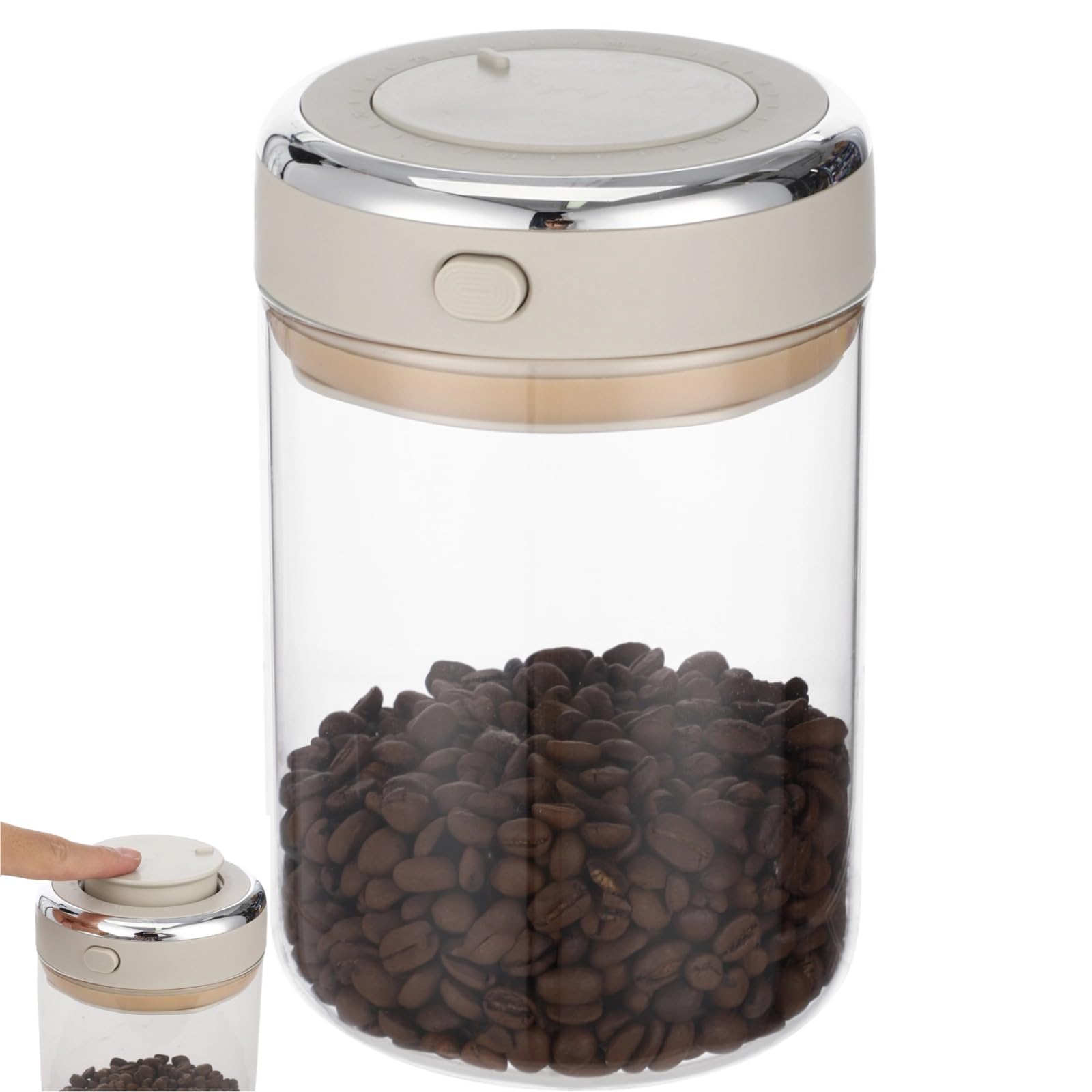 Kaffeedose aus Glas, 1100ml, luftdichter Behälter für Kaffeebohnen mit CO₂-Ventil, Datumswähler & Einpress-Siegel, Glasbehälter für Tee und Zucker