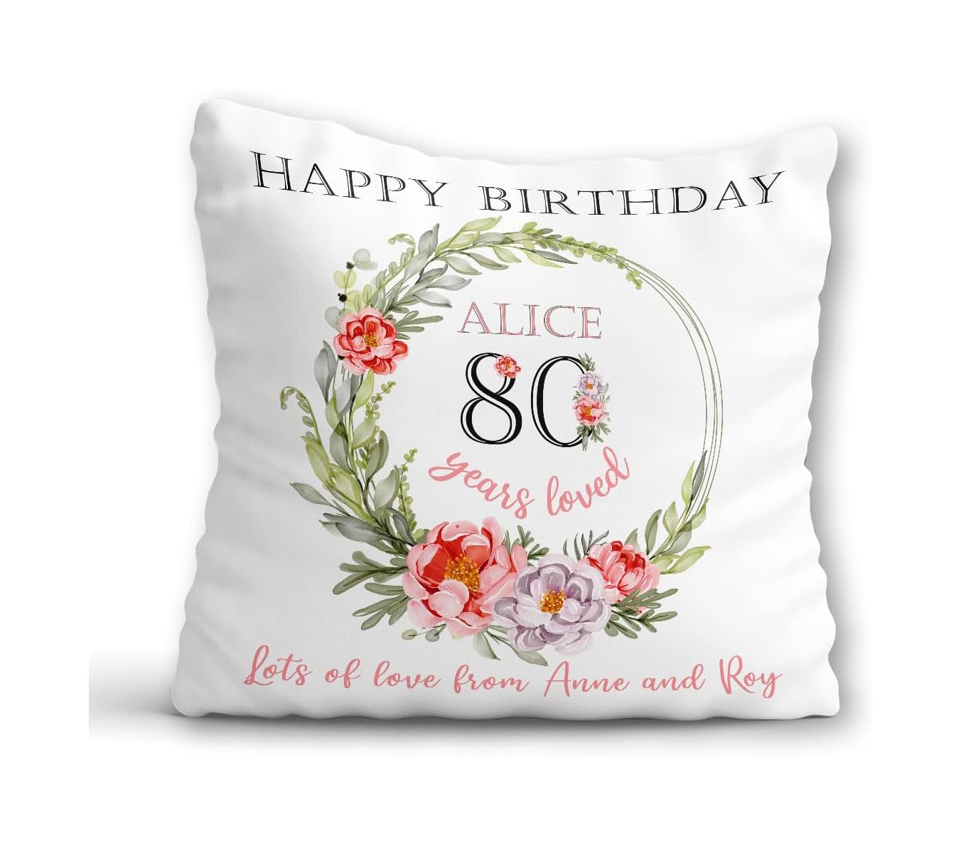 Personalised 80th Birthday Flower Cushion Her 80th Birthday Gift for Women