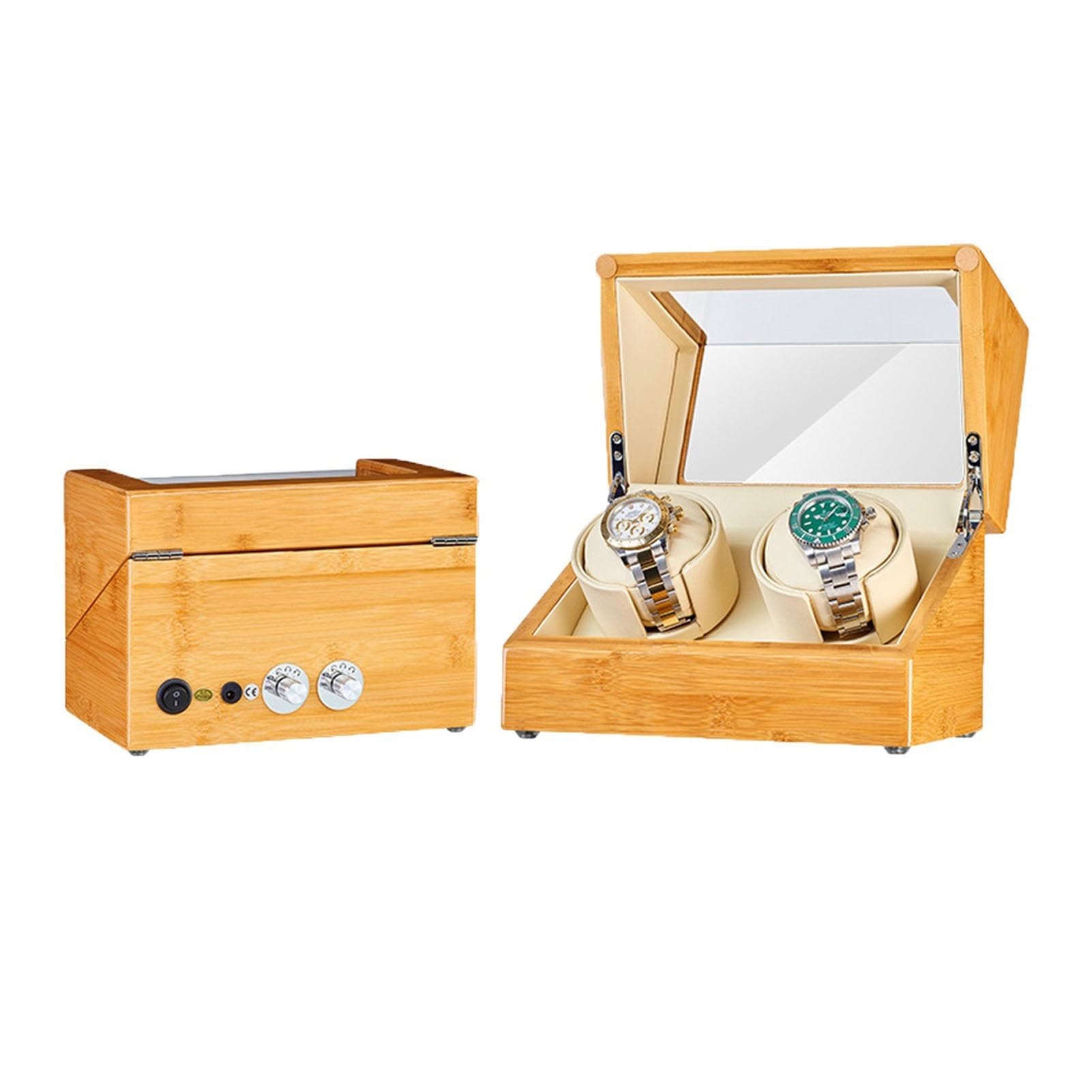 MYUYEE Double Watch Winder Bamboo Wooden Automatic Watch Display Case With Quiet Motor Flexible Watch Pillows Fit Lady And Man Watches