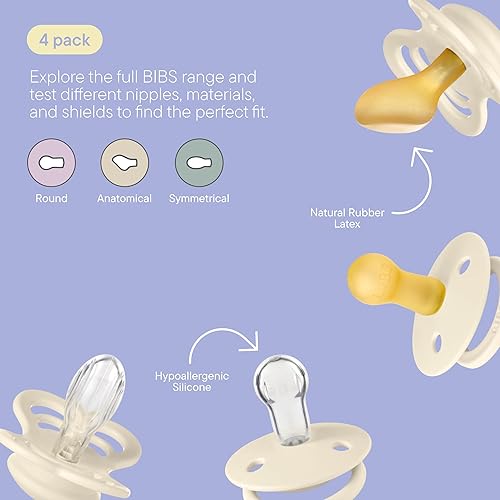 Miniatura 3 de BIBS Colección Try-It  Paquete de 4 chupetes  Pezón redondo, anatómico y simétrico sin BPA, látex de goma natural y silicona, fabricado en