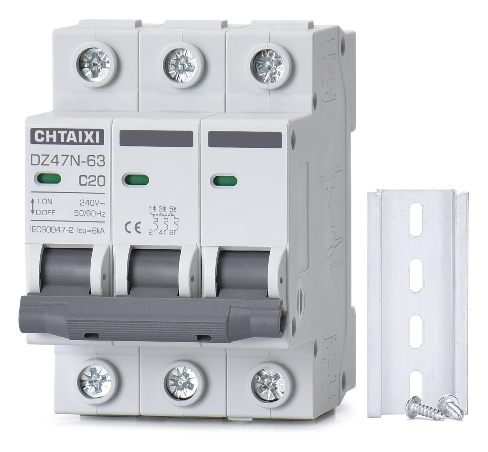 NVSFZGIYG 3Pole DIN Rail Mount Circuit Breaker 20 Amp 480V AC Miniature Thermal Magnetic Trip Disconnect Switch MCB C20(47n63-3pc-20 Amp,240V)