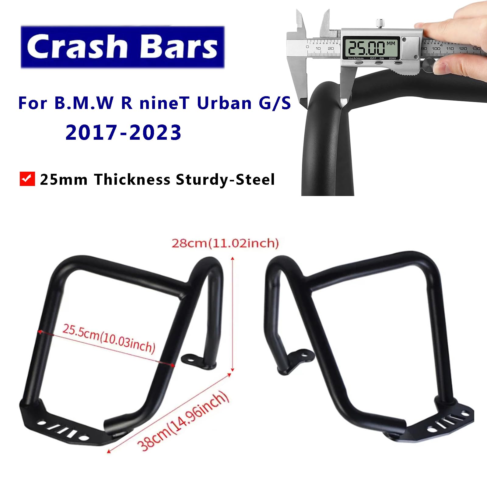 R nineT 2025 Crash Bars Engine Protection Motorschutzbügel fürR NINET 2014-2025 T URBAN R NINET SCRAMBLER R NINEG/S R NINET PURE 2017-2023 R NINET SLASH 5 2019-2020 25mm Stahlrohr-Rahmenschutz mit