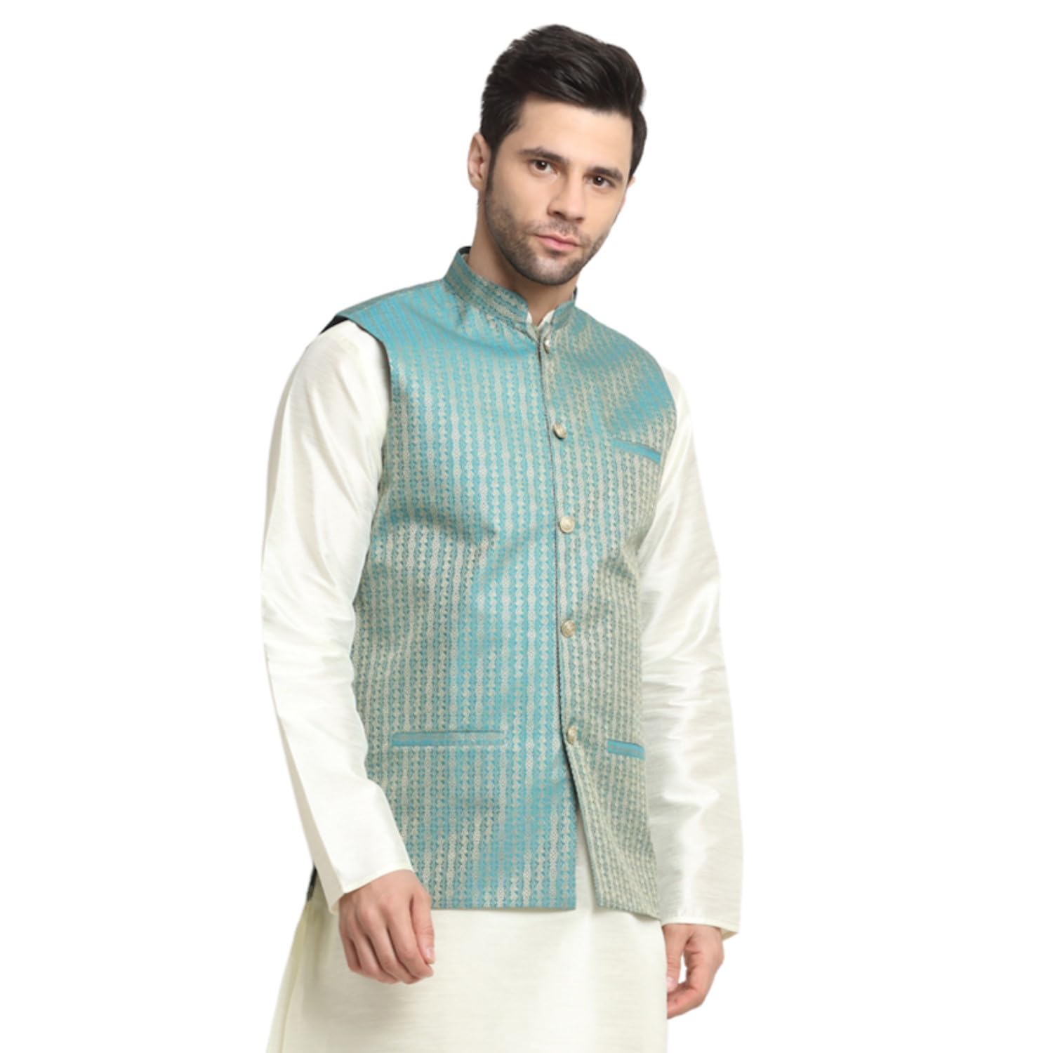 kraft india Men's Woven Design Silk Blend Nehru Jacket Only-picture-28