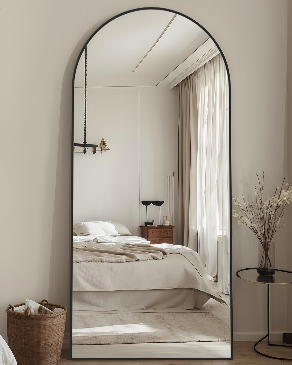 Arched Floor Mirror, 58"x18" Full Length Mirror - Freestanding Full Body Mirror with Stand for Bedroom or Living Room (Black)