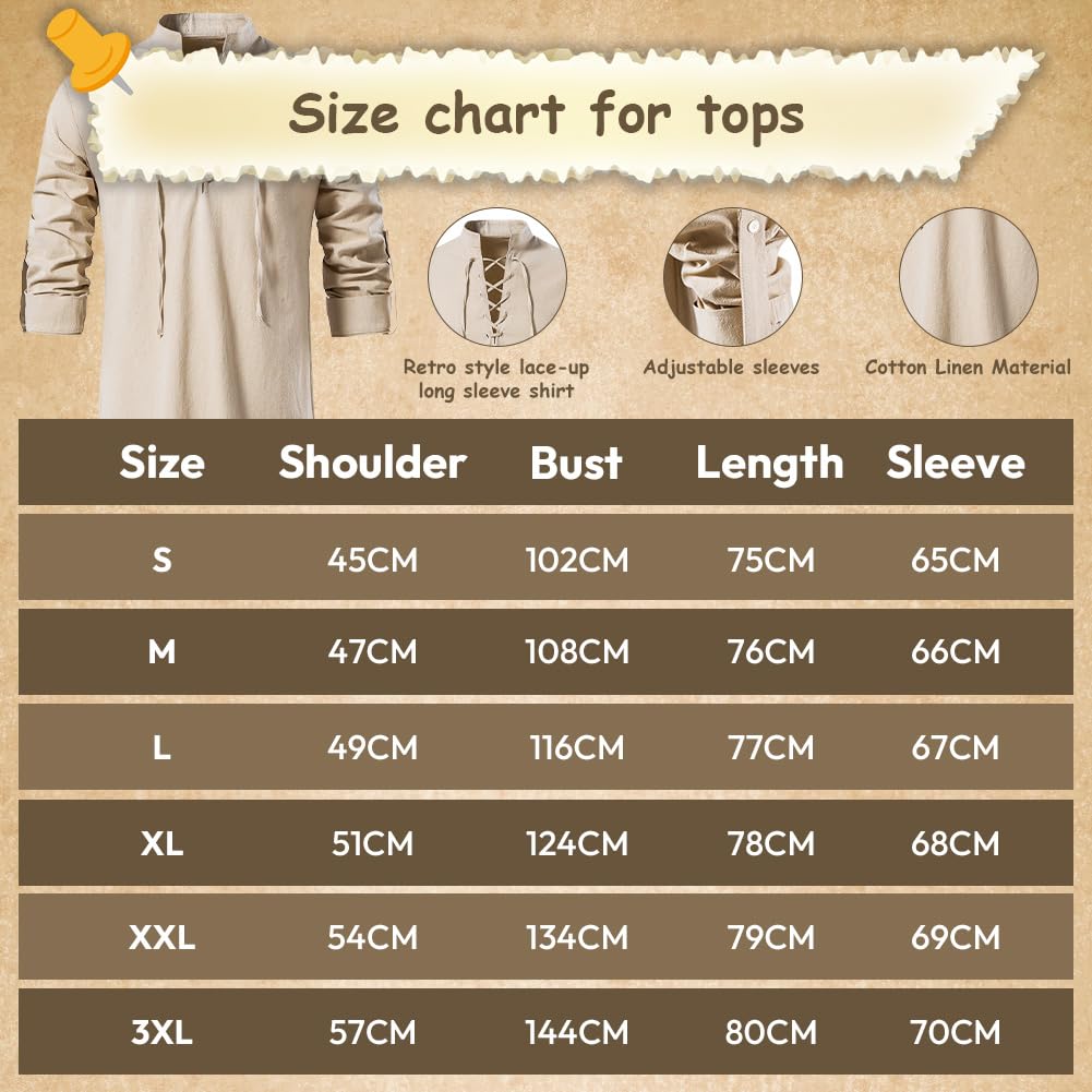 Piratenkostüm Herren 7 Stück Mittelalter Kleidung Herren Set, Herren Renaissance Kostüm Set mit Mittelalter Hose Herren Mittelalter Hemd Viking Piraten Kopftuch Gürtel Handgelenkgurt Axt-Halskette
