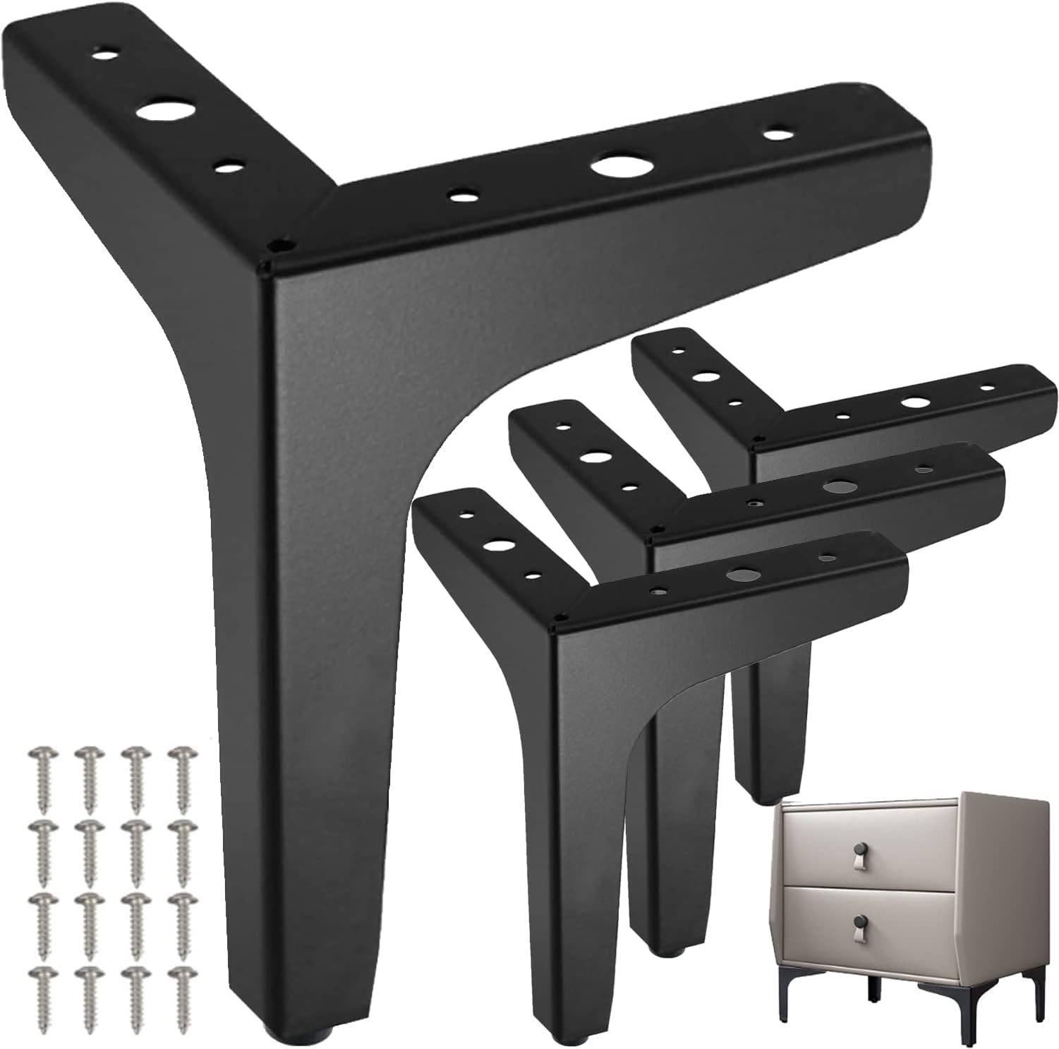 JEWJIO Furniture Legs Furniture Sofa Legs Metal Triangle Sofa Legs with Mounting Screws for Cabinet Cupboard Couch Chair Bed Table, DIY Replacement Furniture Feet, 4 Pack (10 CM/4 INCH, Black)