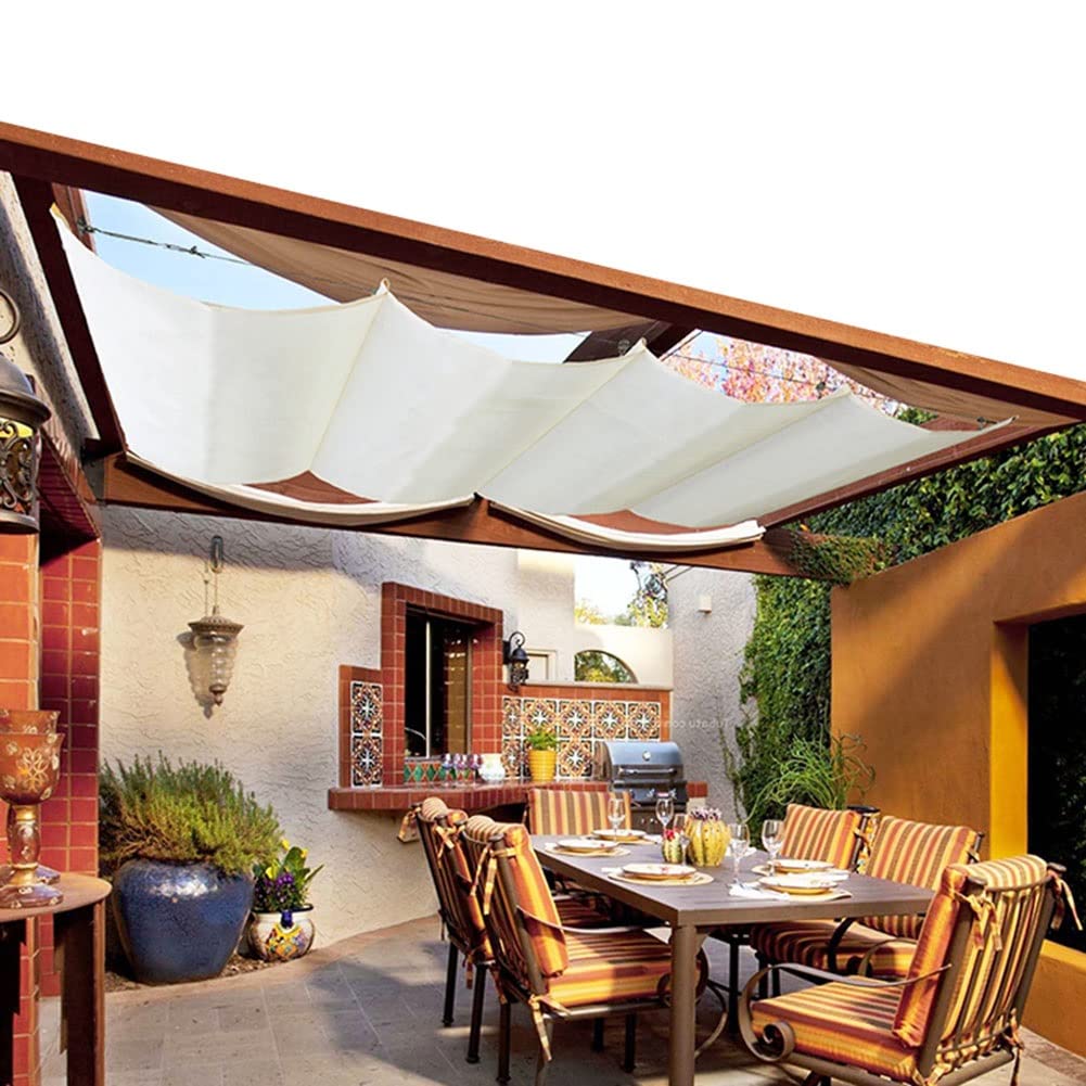 Einziehbare Abdeckung für Markisen, Sonnenblende, für Terrasse, Pergola im Außenbereich, Wellensegel aus Schiebedraht (ohne Stützstange), wetterfester Stoff, 95 % Markise