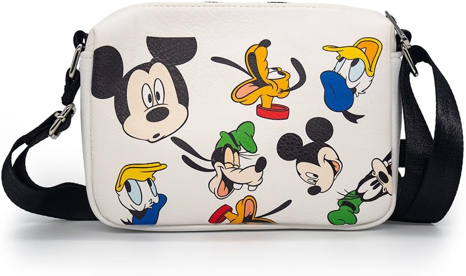 Disney Bag, Crossbody, Rectangle, Disney Mickey and Friends Fab Four Expressions All Over, White, Vegan Leather - Image 3