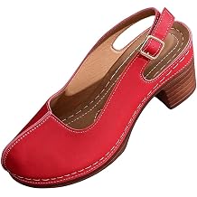 Women's Stitched Round Toe Slingback Block Heel Comfort Casual