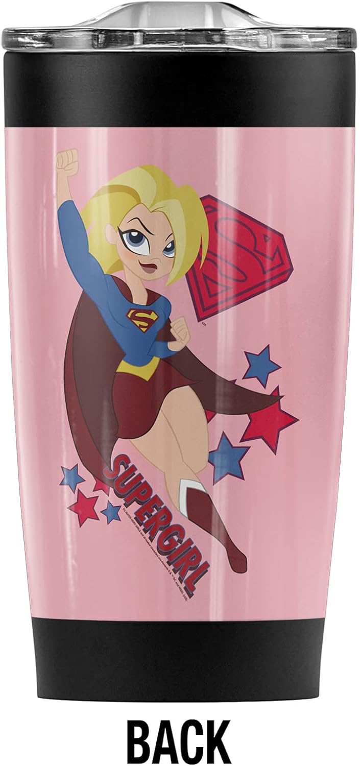 Logovision DC Super Hero Girls Supergirl Stars Stainless Steel Tumbler 20 oz Coffee Travel Mug/Cup, Vacuum Insulated & Double Wall with Leakproof Sliding Lid | Great for Hot Drinks and Cold Beverages