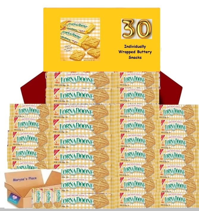 Shortbread Cookies Lorna Doone 1.5 0z Pack, 30 Count | Individually Wrapped Buttery Flavor Snack | Breakfast Tea Coffee Treat School Office Party Gift Basket Come With Maryse's Place Customized Box