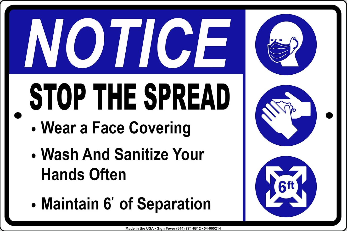 Notice Stop The Spread Social Distancing Safety Precautions Metal Sign