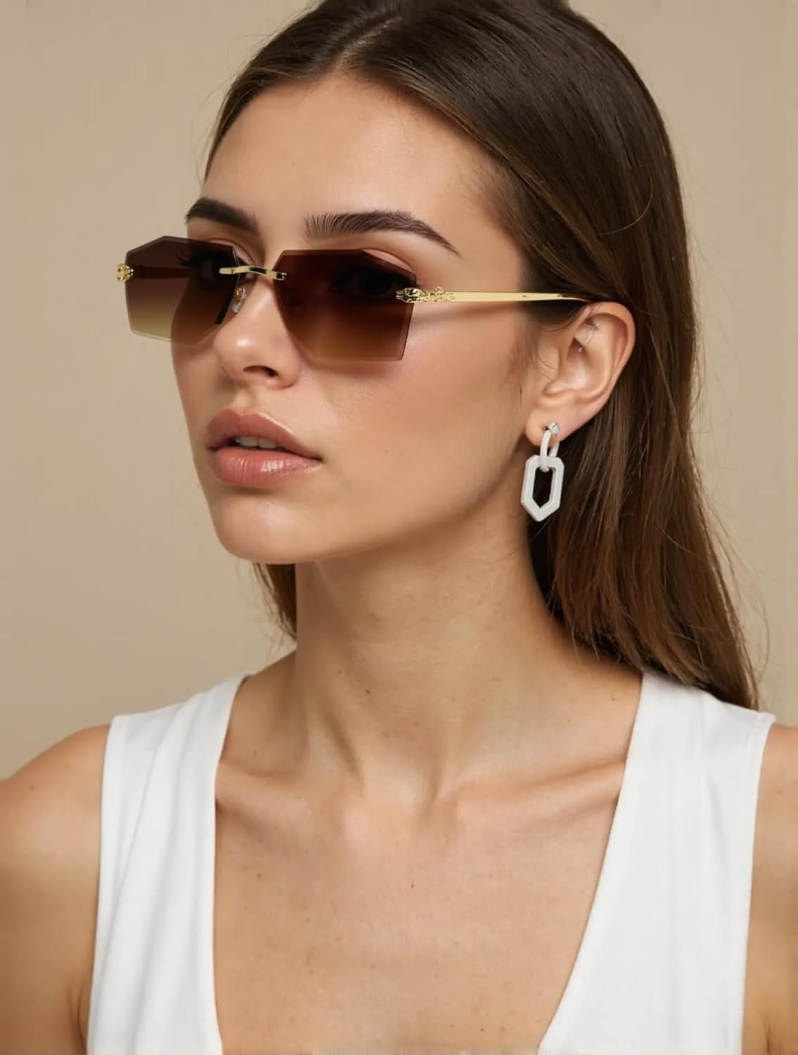 Dollger Rimless rectangle Sunglasses Women Men Fashion Trendy Metal Tinted Shades Clear Y2k Sunglasses - Image 4