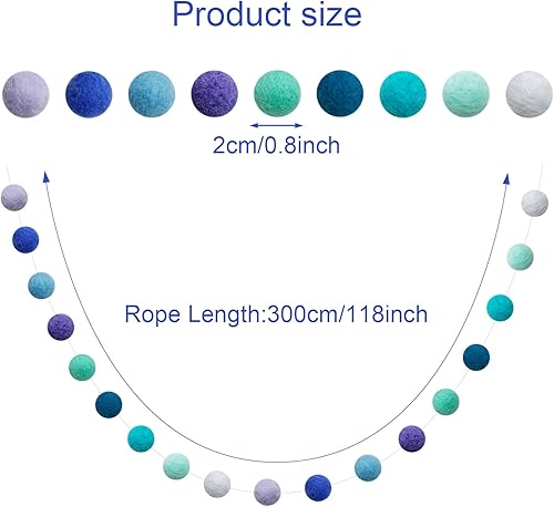 Miniatura 2 de levylisa Guirnalda de pompones de lana multicolor arcoíris de 9.8 pies, 36 bolas para decoración de árbol de Navidad, fiesta de vacaciones, pancarta