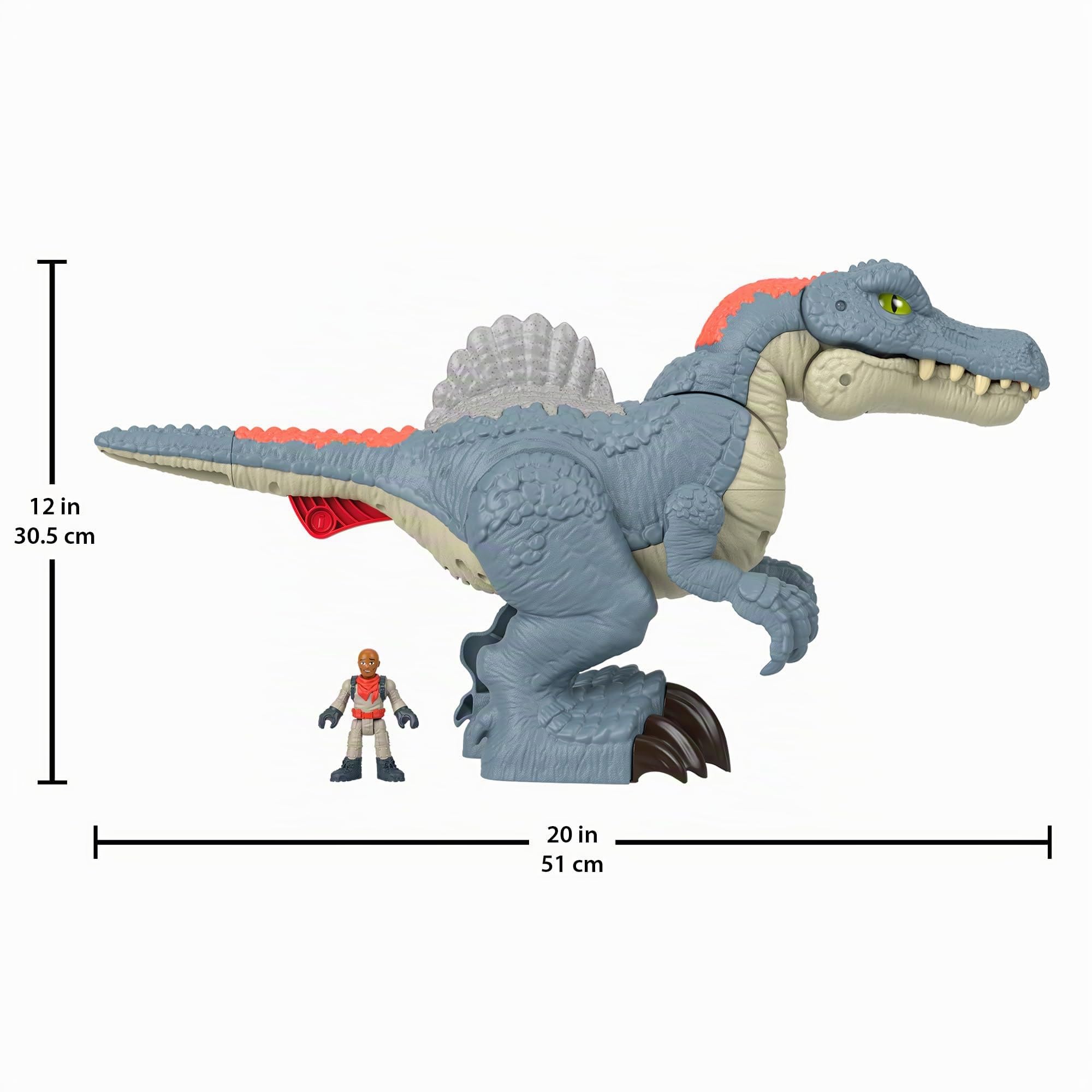 Fisher-Price Imaginext Jurassic World Ultra Snap Spinosaurus Dinosaurio de Juguete Grande con Luces, +3 años (Mattel HML41)