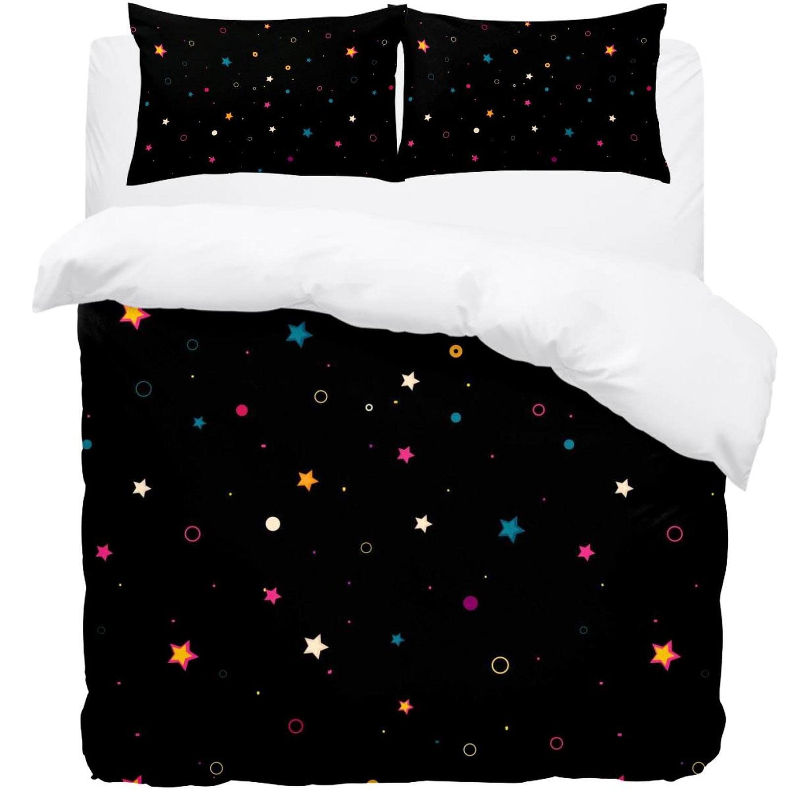 Housse de couette et 2 taies d'oreiller lit Queen size motif galaxie noir