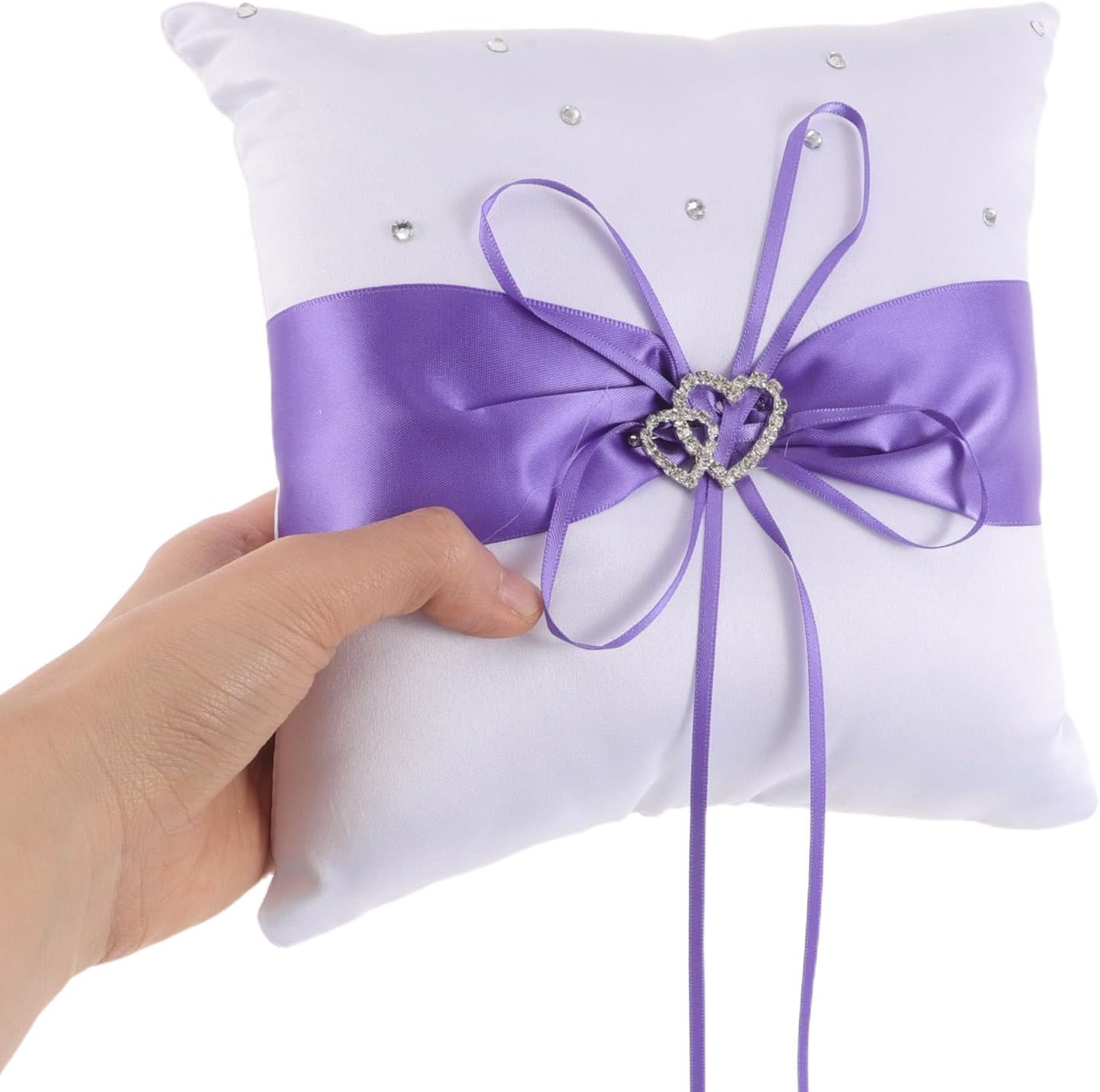 Purple Satin Wedding Ring Pillow for Wedding Party and Proposal Elegant Ring Bearer Pillow with Decorative Bowknot and Protective Surface Romantic Keepsake Cushion
