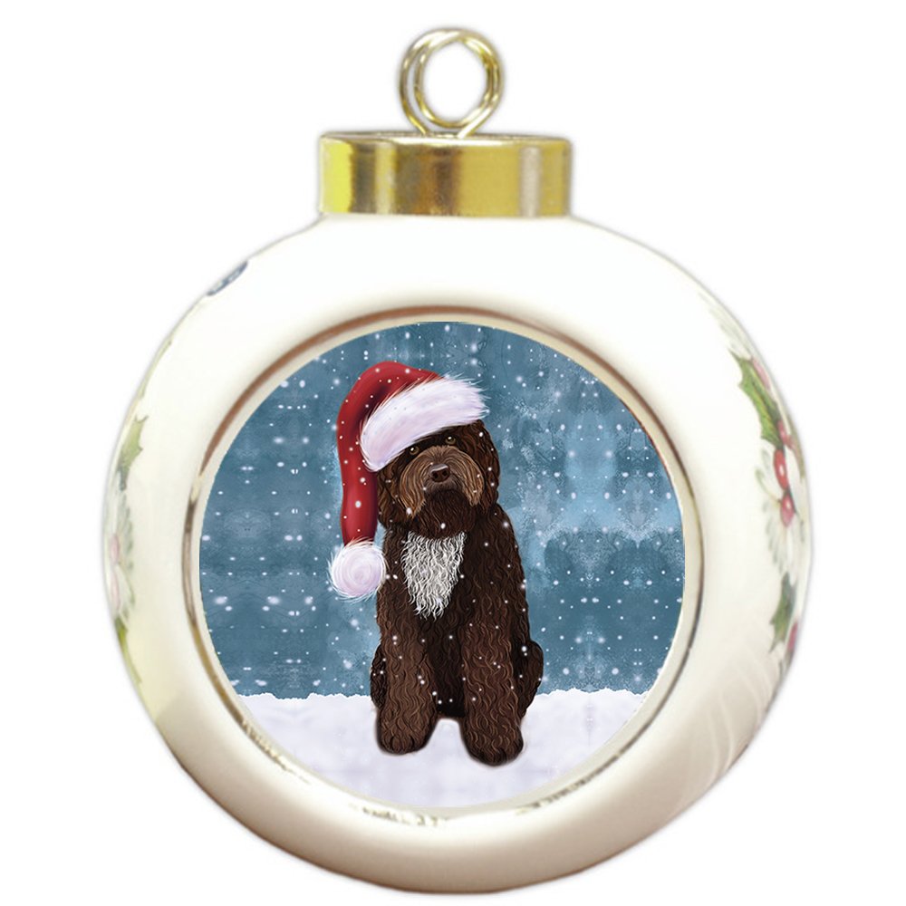 Let it Snow Barbet Dog Round Ball Ornament - Pet Decorative Hanging Ornaments for Christmas X-mas Tree Decorations - 3" Round Ceramic Christmas Ornament D261