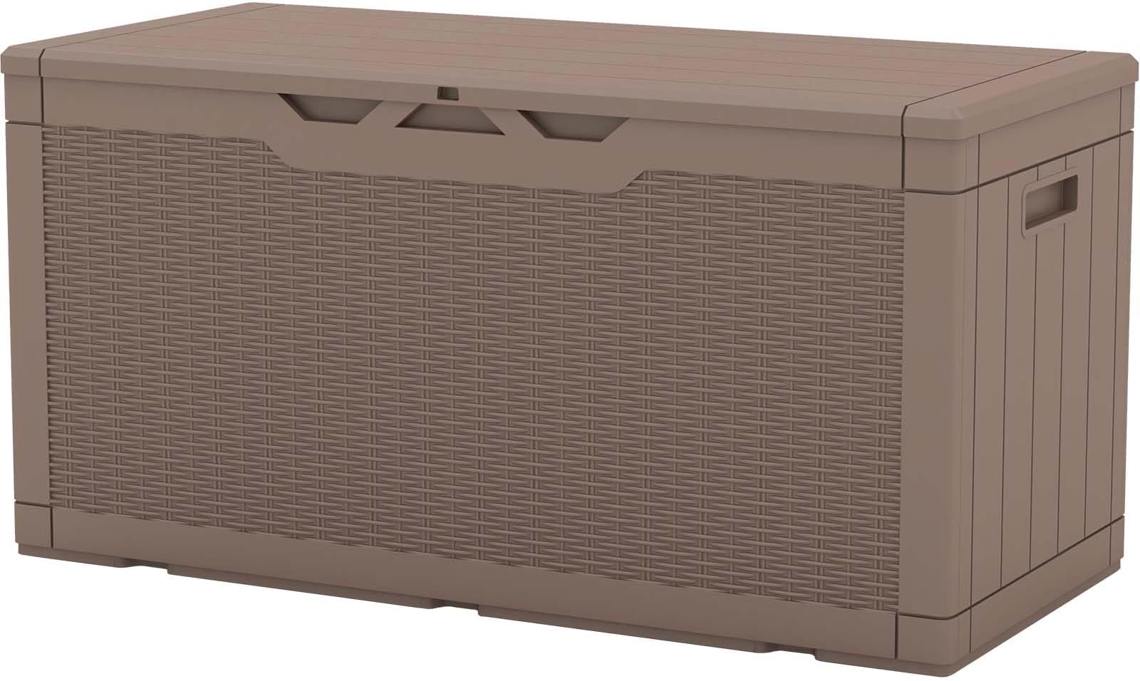 100 Gallon Resin Deck Box, Waterproof Large Outdoor Storage Box for Patio Furniture and Garden Tools, Dark Brown