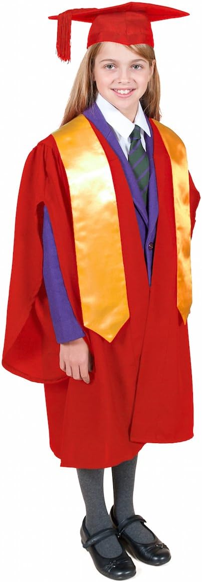 Children's Traditional Primary School Graduation Gown, Cap and Stole - Matte (Red, 4'0" - 4'2" (123cm-130cm))
