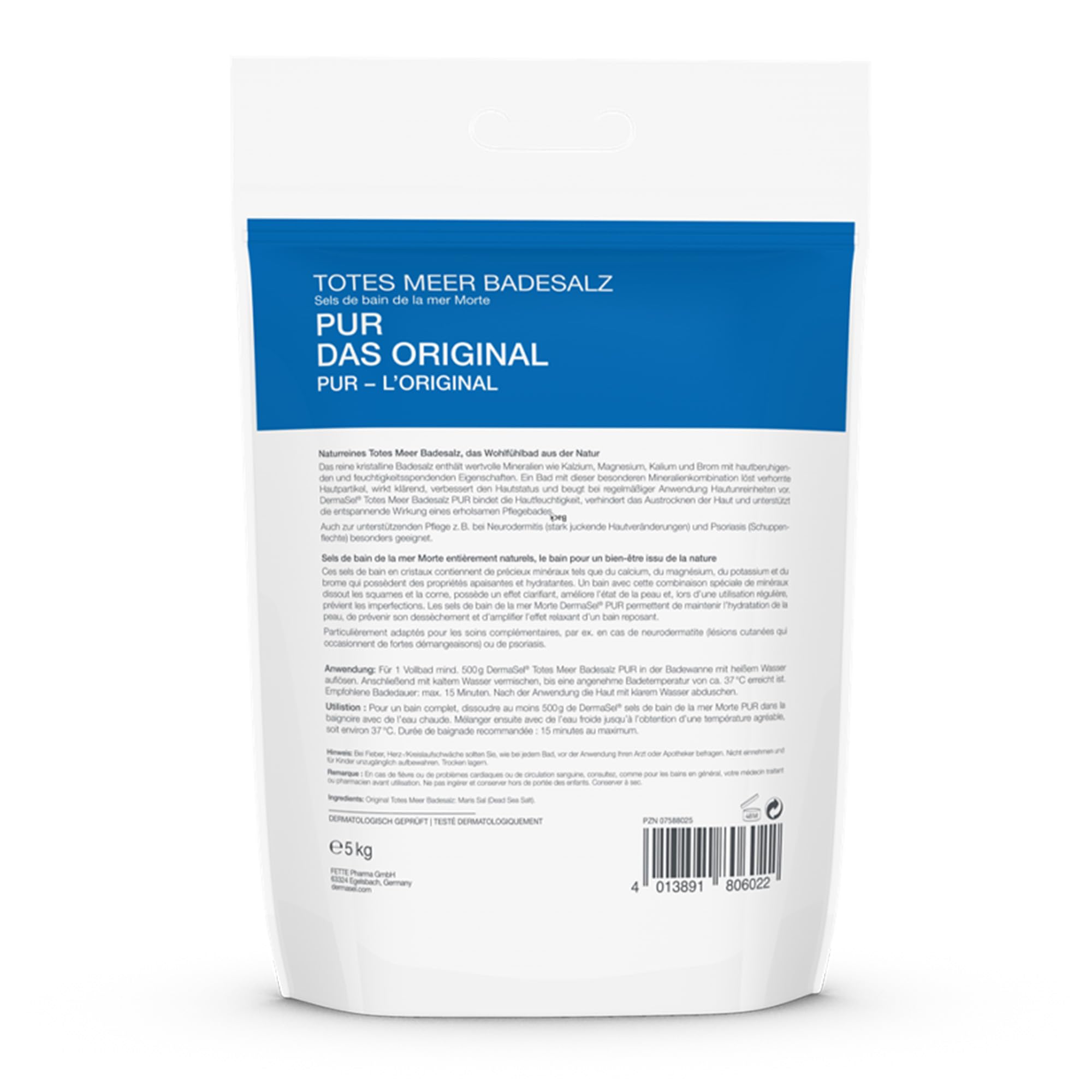 Dermasel Aqua Totes Meer Badesalz Pur, sale da bagno puro del Mar Morto, 5 kg