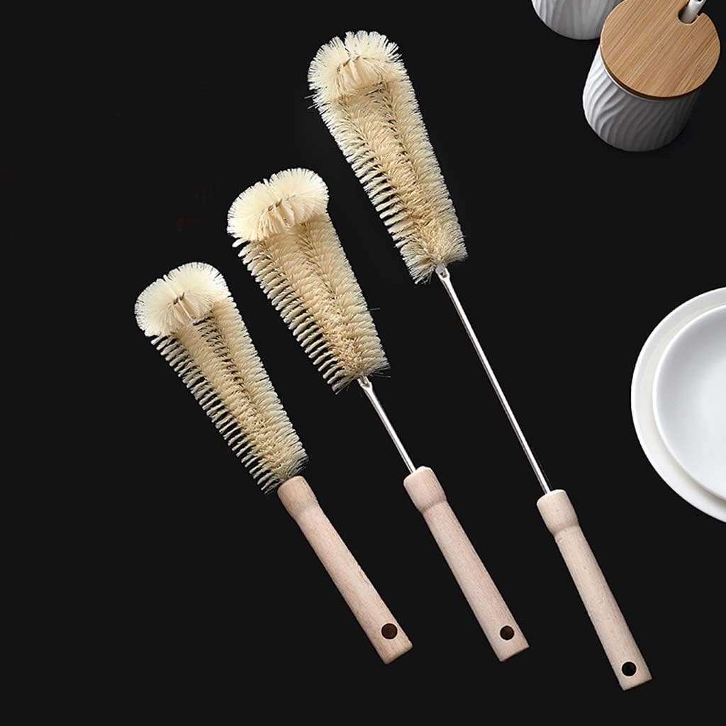 Wood Handle Brush L-Shaped Baby Bottle Brush Gadget for Home Kitchen Glass Cup Water Bottle
