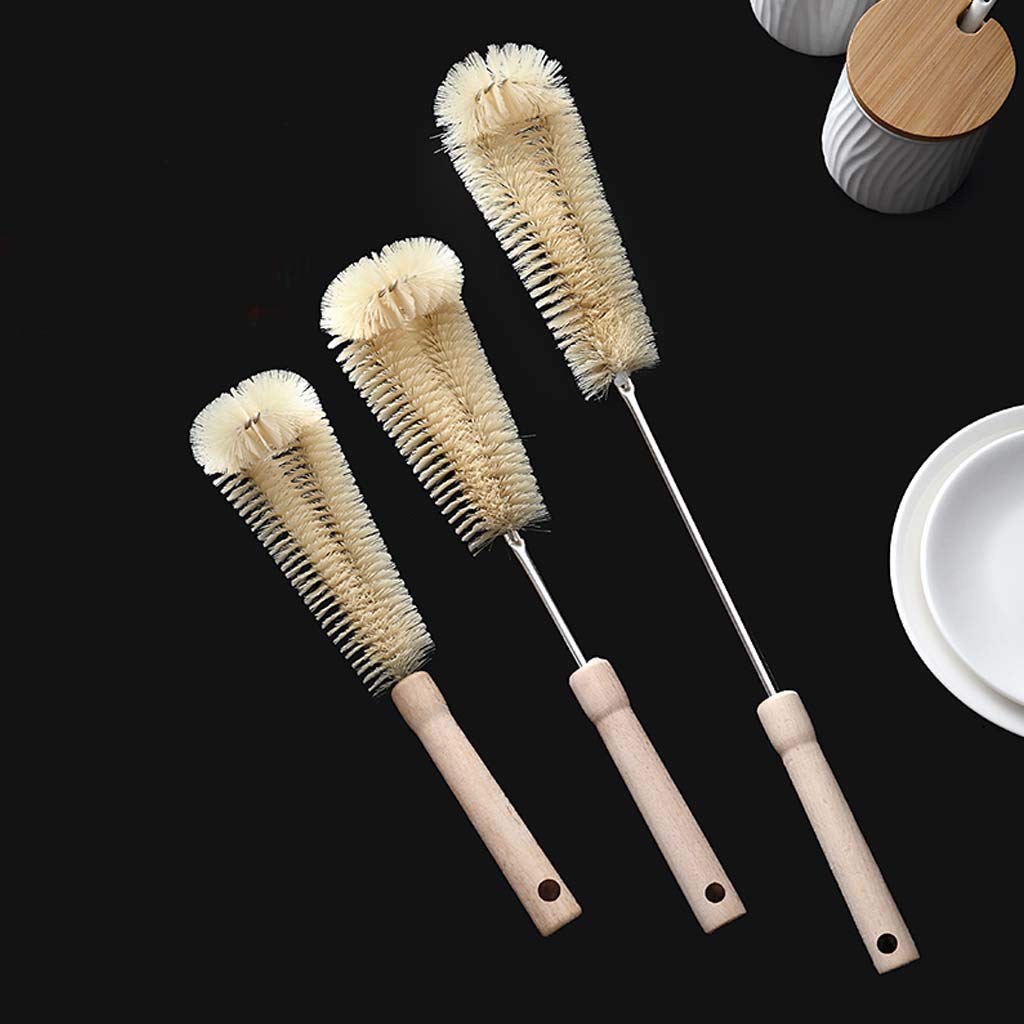 Brosse à biberon, Brosse de Nettoyage de Cuisine en Forme de L café thé Tasse en Verre bébé biberon Brosse à Suspendre poignée en Bois nettoyant-Style A