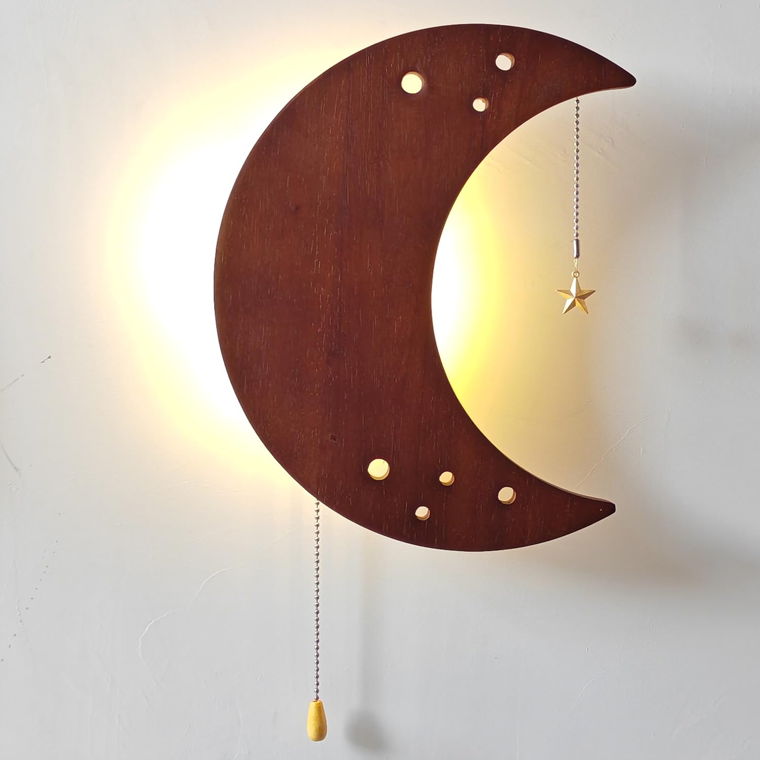 EaEa LED Mondlampe Wand Kinderzimmer Wandlampe mit Schalter, USB/Batteriebetrieb Wandleuchte Kinder Holz, 5W 3000K, Junge Mä