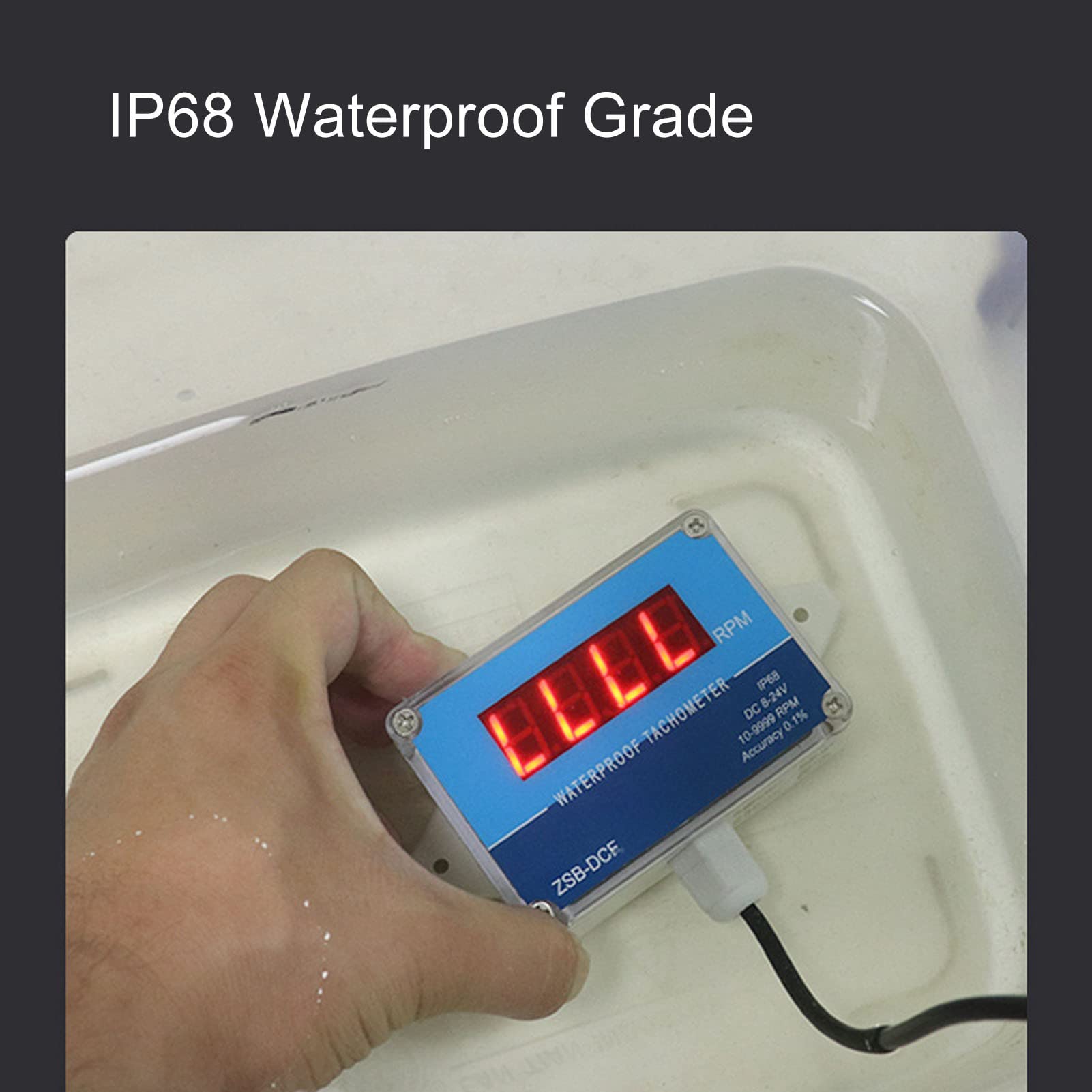 Digital LED Tachometer RPM Speed Meter, Motor Tachometer Speed Meter Sensor IP68 Water Proof LED Digital Display DC 8V?24V, Industrial Tachometers Easy Installation