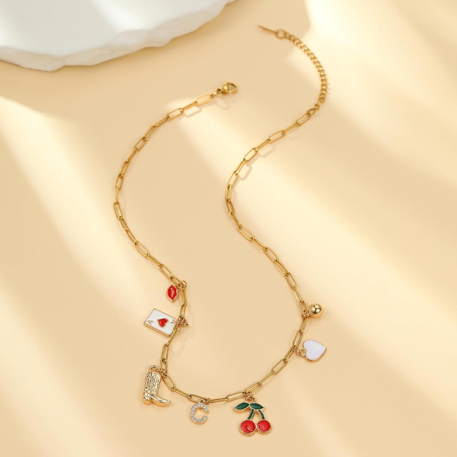 Initial Charm Necklace For Women Beach Cherry Necklace Gold Letter Pendant Boho Summer Necklace Western Country Concert Outfits Vacation Resort Wear for Women 2026