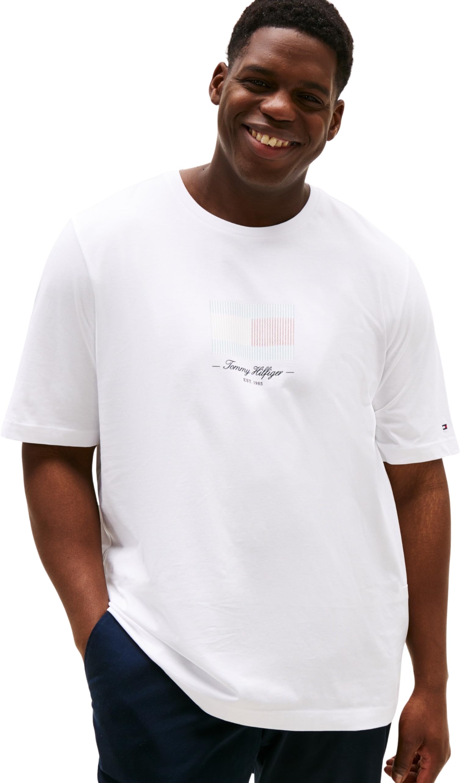 Tommy Hilfiger Men’s Short Sleeve Regular Fit Flag T-Shirt, White (White), 4XL