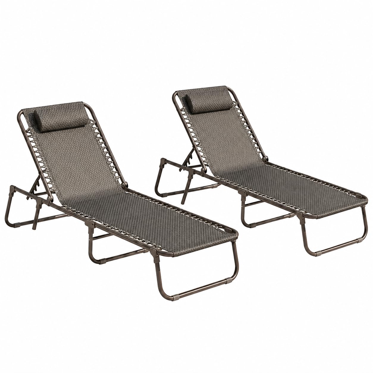 SET OF 2 Luxury Padded Lay Flat Garden Sun Loungers in Brown Tweed Weatherproof Textoline
