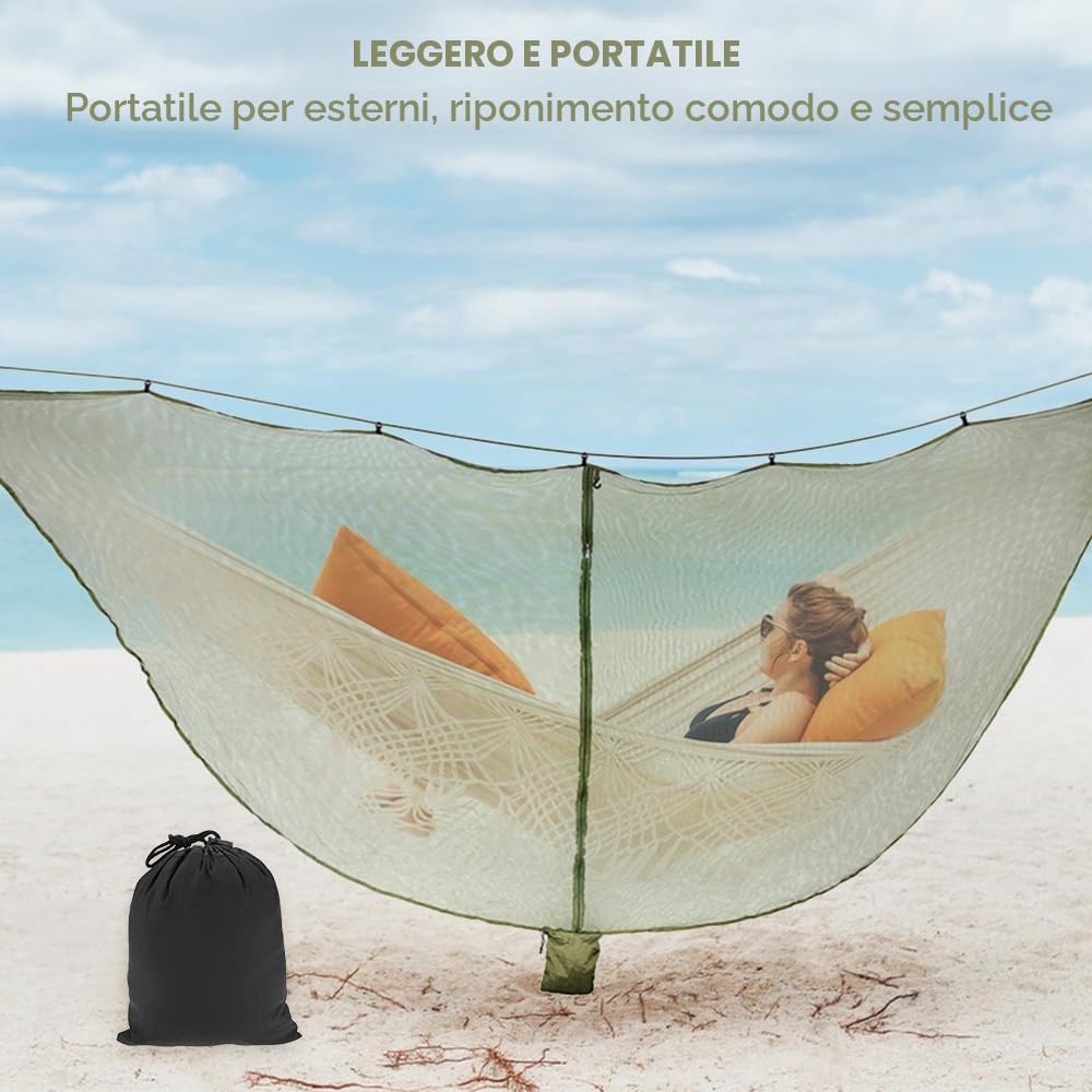 Zanzariera da Campeggio per Amaca, Ultraleggero Portatile per Amaca, Protezione a 360°, Zanzariera Esterni per Amaca con Cerniera a Doppio per Campeggio Escursionismo e Avventura