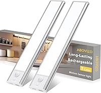 Abovizo LED Under Cabinet Lights: Motion Sensor Battery Operated, 3 Color Temps Dimmable USB-C Rechargeable, Wireless 2 Pack for Kitchen Closet Stairs