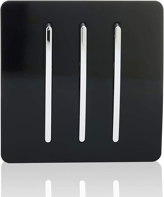 Trendi Switch Art-Ss6Bk 10 a Trendi 3 Gang 2 Way Artistic Modern Glossy Rocker Tactile Light Switch - Gloss Black