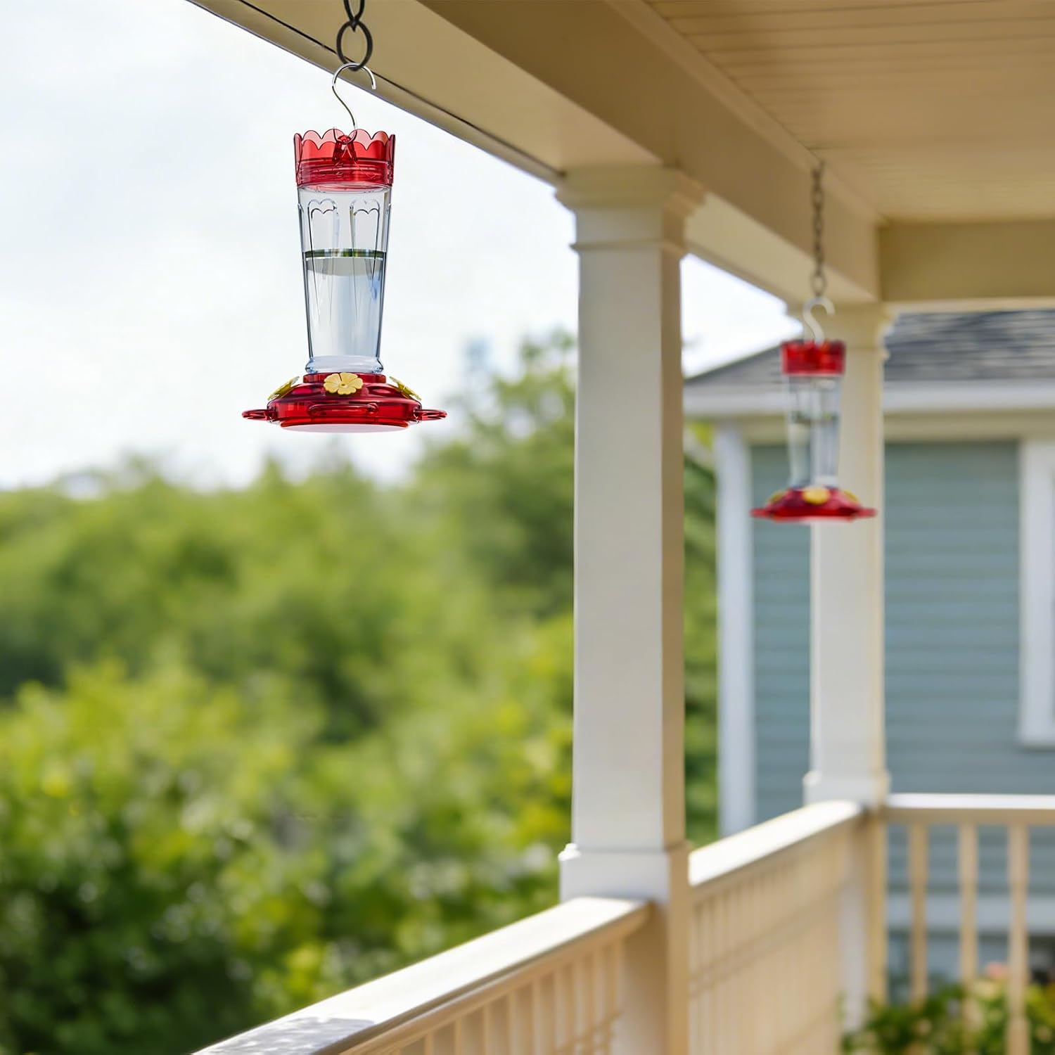 Plastic Hummingbird Feeder, 2-Pack 14 OZ Ant & Bee Proof Hummingbird Feeders for Outdoors Hanging, Leak-Proof Nectar Feeders with 4 Feeding Ports and Perches, Gifts for Mom, Birdlovers - Image 9