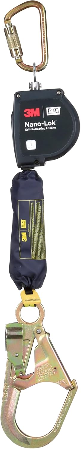 3M DBI-SALA Nano-Lok XL Self-Retracting Lifeline with Steel Carabiner 3100604, Web, Steel Rebar Hook, 9 ft., Class 1, ANSI