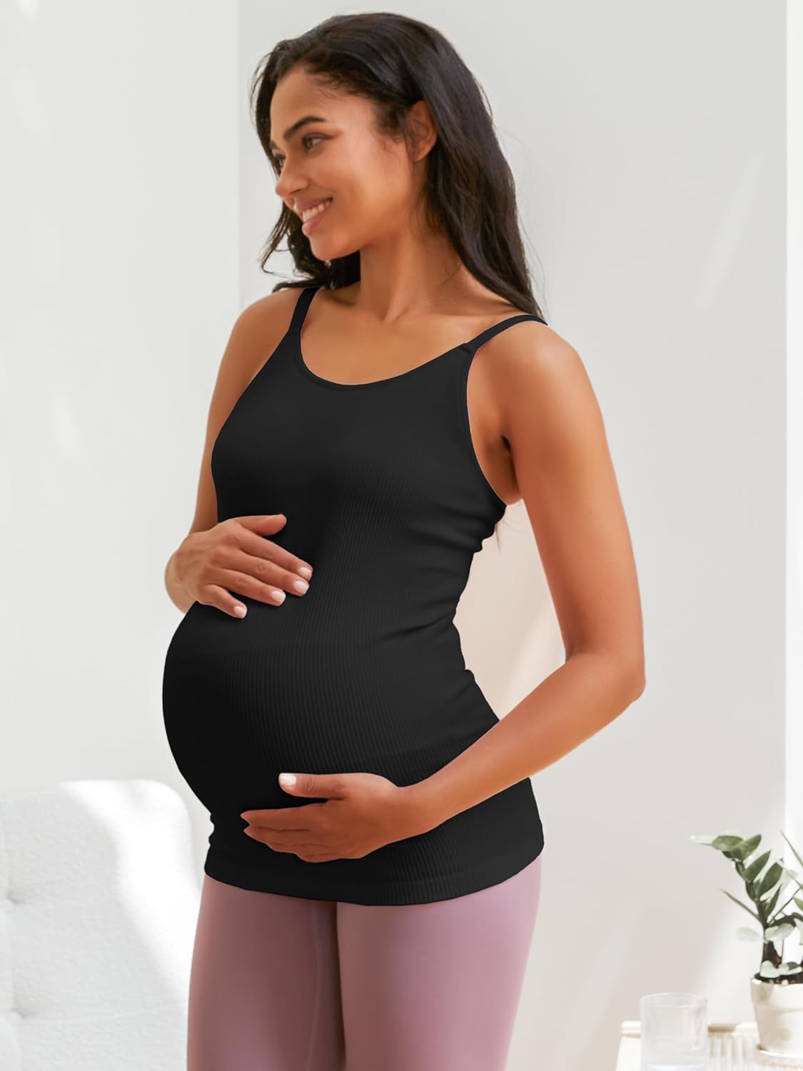 ATTRACO Women's Maternity Tank Tops with Built in Bra Seamless Y Back Side Ruched Pregnancy Tank Top - Image 8