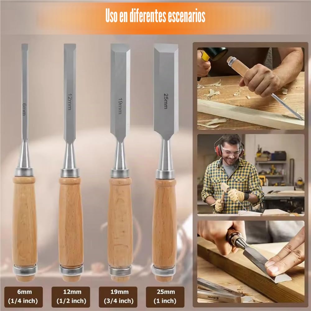 Gubias Para Tallar Madera,Juego De 10 Cinceles De Madera, Con Casco De Seguridad, Adecuado Para Carpintería y Proyectos Diy Para Principiantes, Juego De Cinceles De Madera De 1/4 a 2 Pulgadas