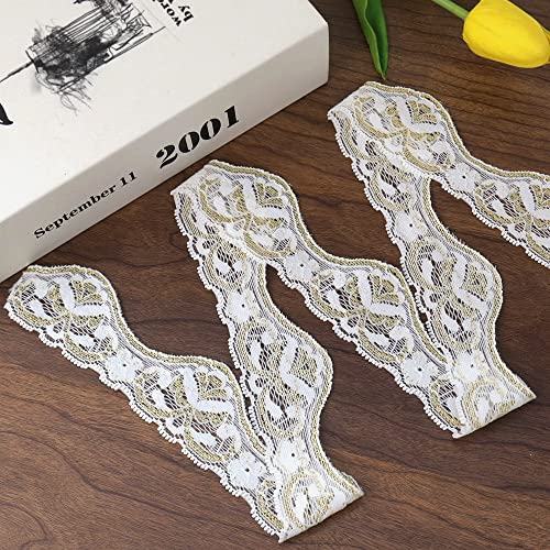 Elastic Lace Ribbons 10 Yards 1.6 Inch Stretch Lace Trim Decorating Embroidered Appliques Elastic Lace Edge for Sewing Craft Wedding Bridal Dress Party Clothes Decoration