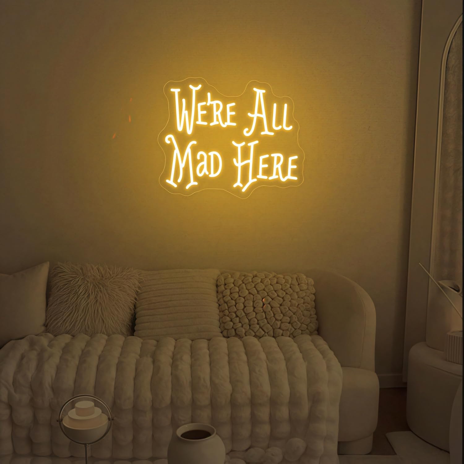 We're All Mad Here Neon Signs for Wall Decor Neon Wall Art Acrylic LED Lights with Hanging Chain Light Up Signs for Bedroom Decor Man Cave Bar Pub Wedding Party 5V USB Operated Dimmable — image 1