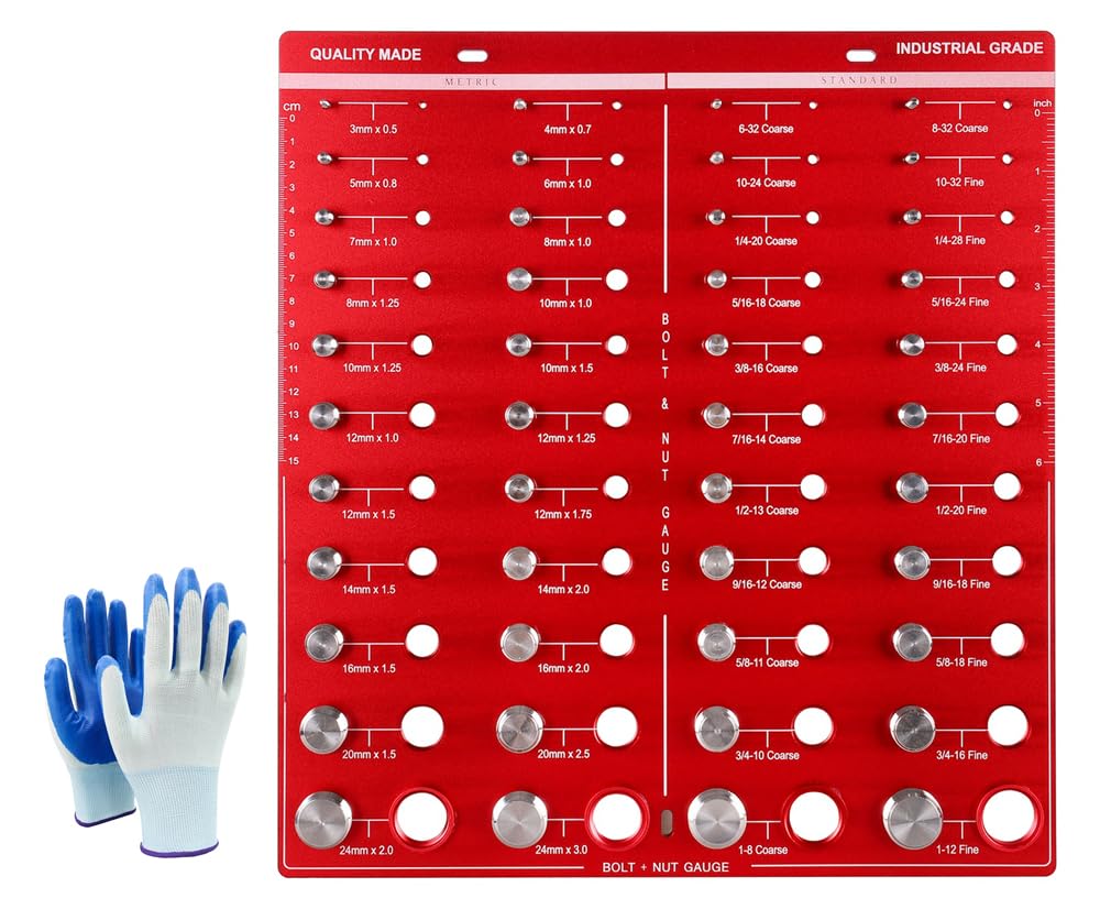44 Nut and Bolt Thread Checker Standard and Metric, Bolt Size and Nut Identifier Gauge, for Organizing Nuts and Bolts of Different Sizes