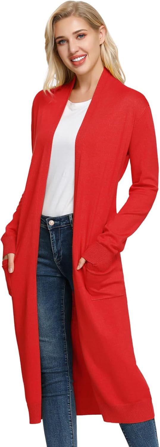 GRACE KARIN Essential Solid Open Front Maxi Long Knitted Cardigan Sweater for Women - Image 2