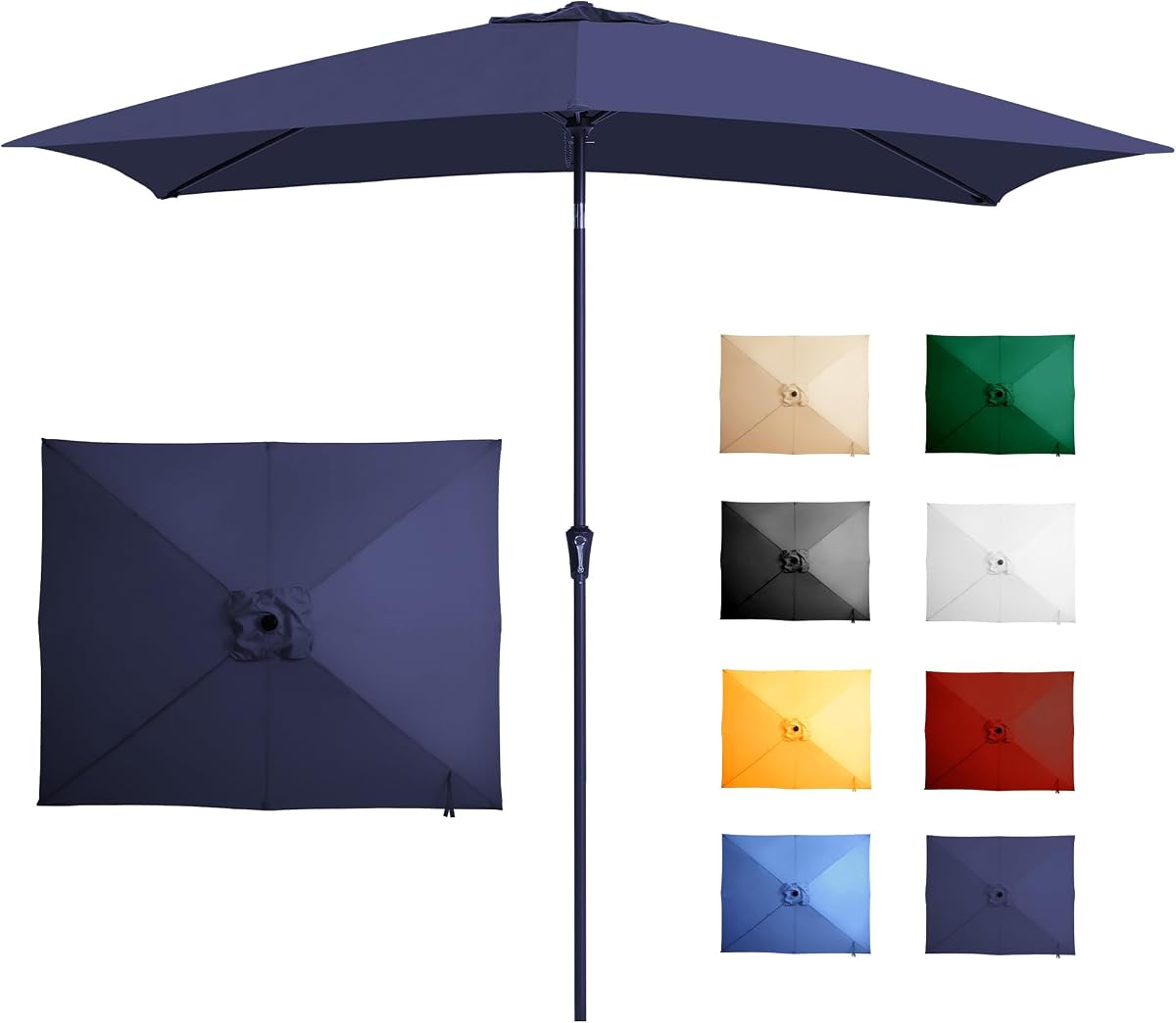 Ayge 6.5 Sombrilla rectangular para exteriores, sombrilla rectangular para mesa de patio, color azul marino | Manivela fácil de inclinación con botón de acometida del marco de 6 costillas. Toldo impermeable UPF50+. Funciona con mesa al aire libre, patio trasero, piscina.