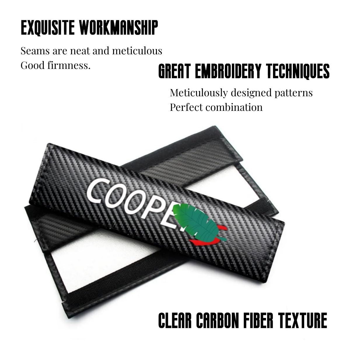 2 Fundas de cinturón de Seguridad con Textura de Fibra de Carbono compatibles con Almohadillas de Hombro para cinturón de Seguridad Cooper, Suaves y cómodas