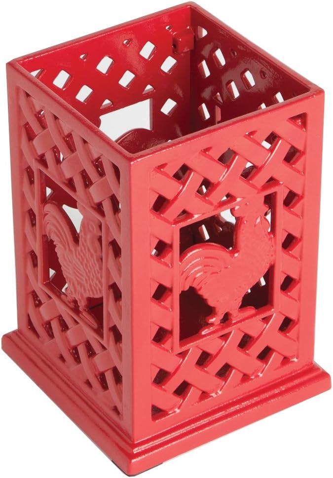 Cast Iron Utensil Holder / Red Rooster Design