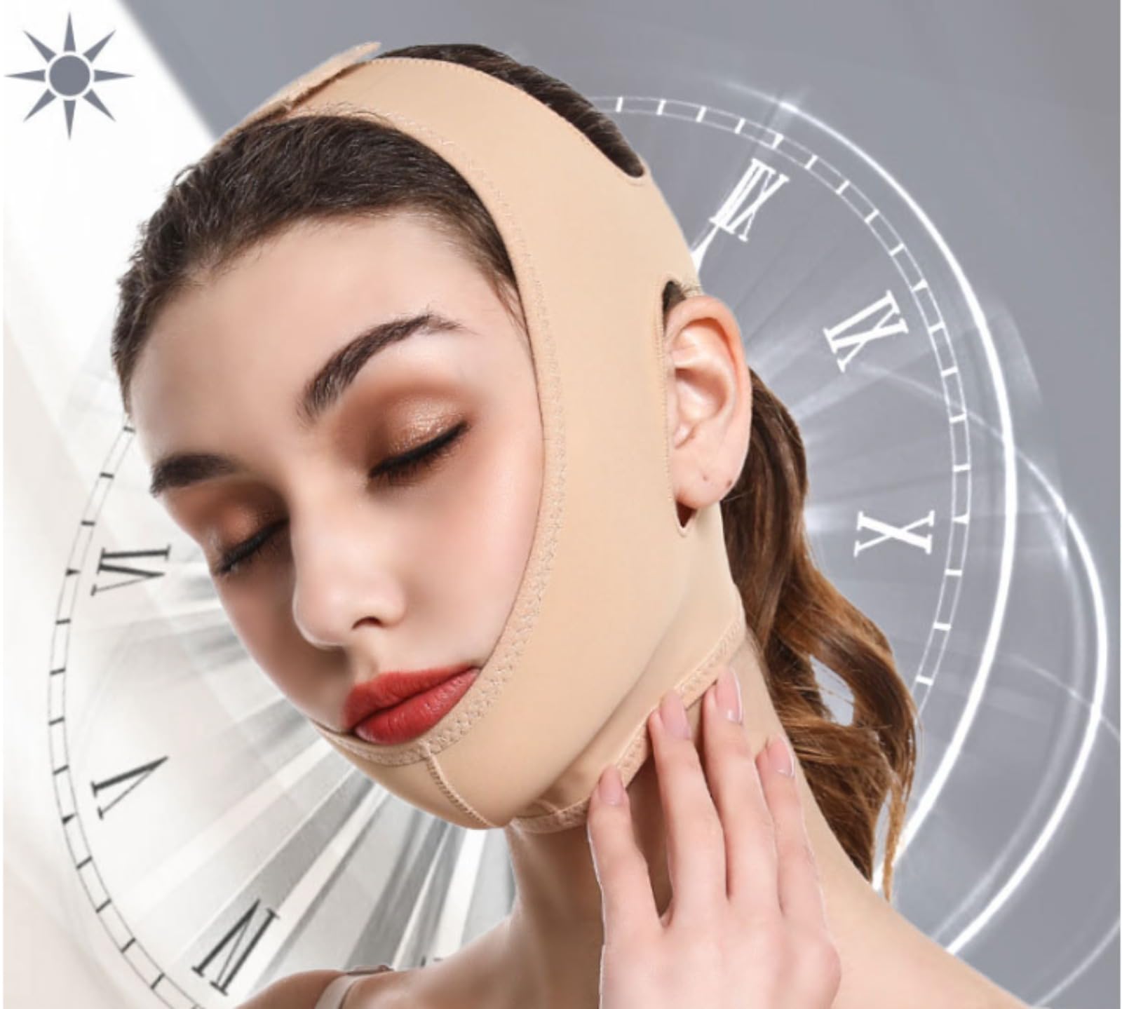 Sweetlifty Doppio Mento/Face Shapewear - Fascia Viso Lifting, Riutilizzabile, Traspirante, Crea una Mascella Raffinata (Tonalità della pelle,L (mento alla sommità della testa: 63~80 cm))