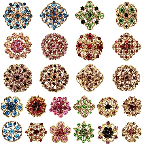24Pieces/set Flower Brooch Pin Fashion Crystal Corsage for Women in Bouquet