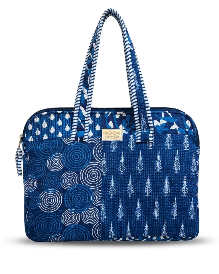 Laptop Bag/Sleeve/Case/Cover with Handle and Padding | Compatible with up to 14 Inch Laptops & Notebooks, Quilted Cotton, Zipper Closure, Lightweight Carry Bag-image-45