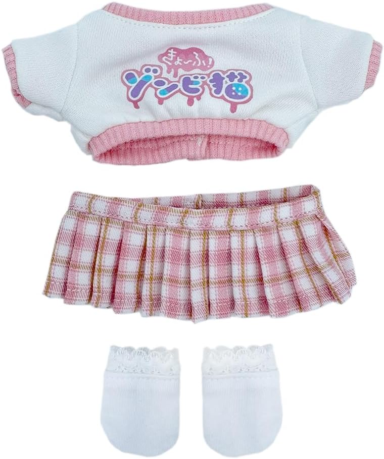 15cm 20cm Plush Doll Clothes T-Shirt Skirt Socks 6in 8in Stuffed Plush Toy Dress Up (Pink-20cm)